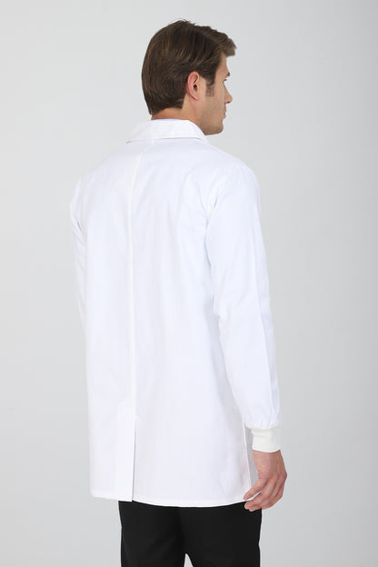 Men's Lab Coat Apron (Snap Closure) Full Sleeve with Knit Cuffs - Length 34"