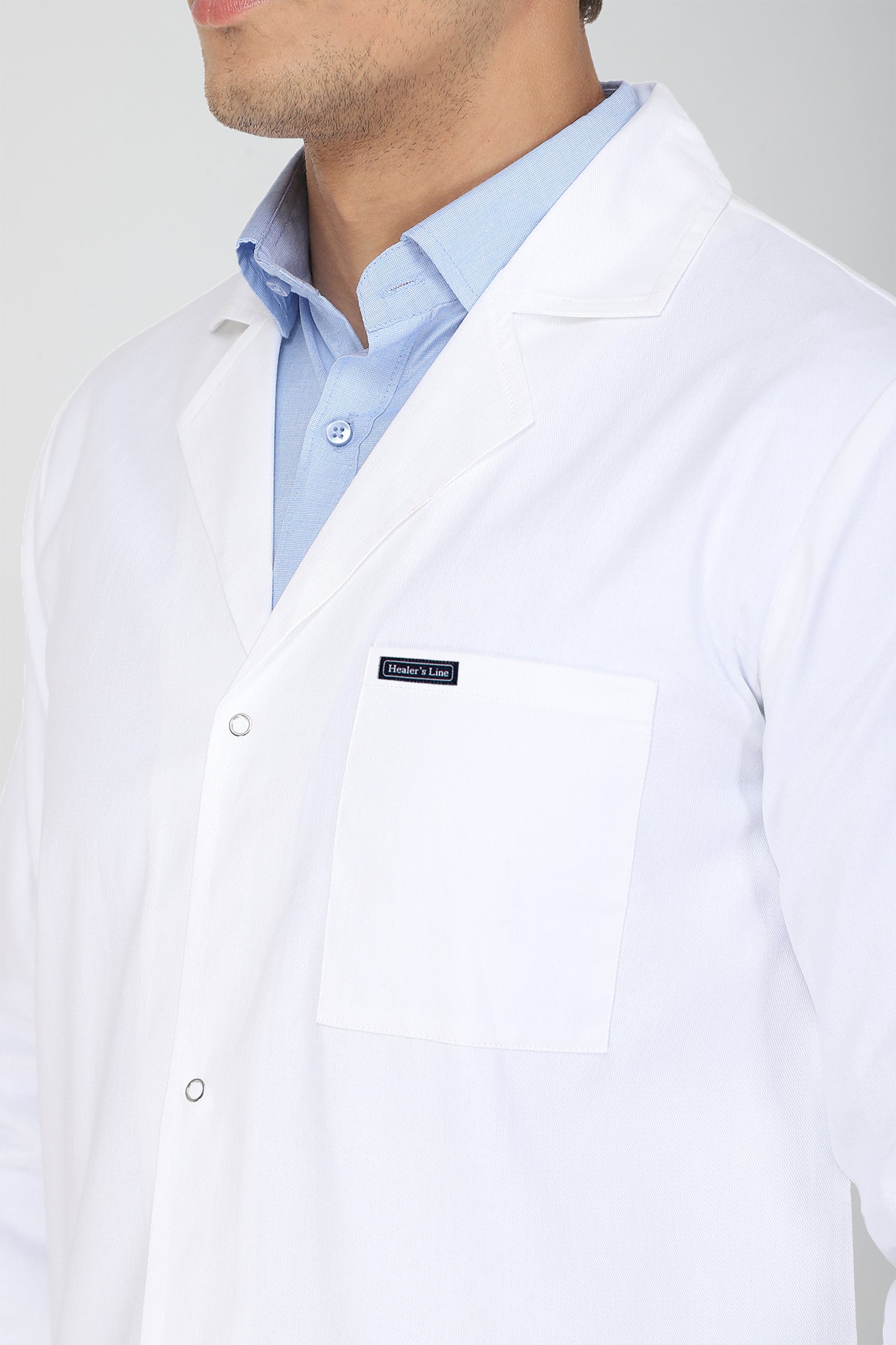 Men's Lab Coat Apron (Snap Closure) Full Sleeve with Knit Cuffs - Length 34"