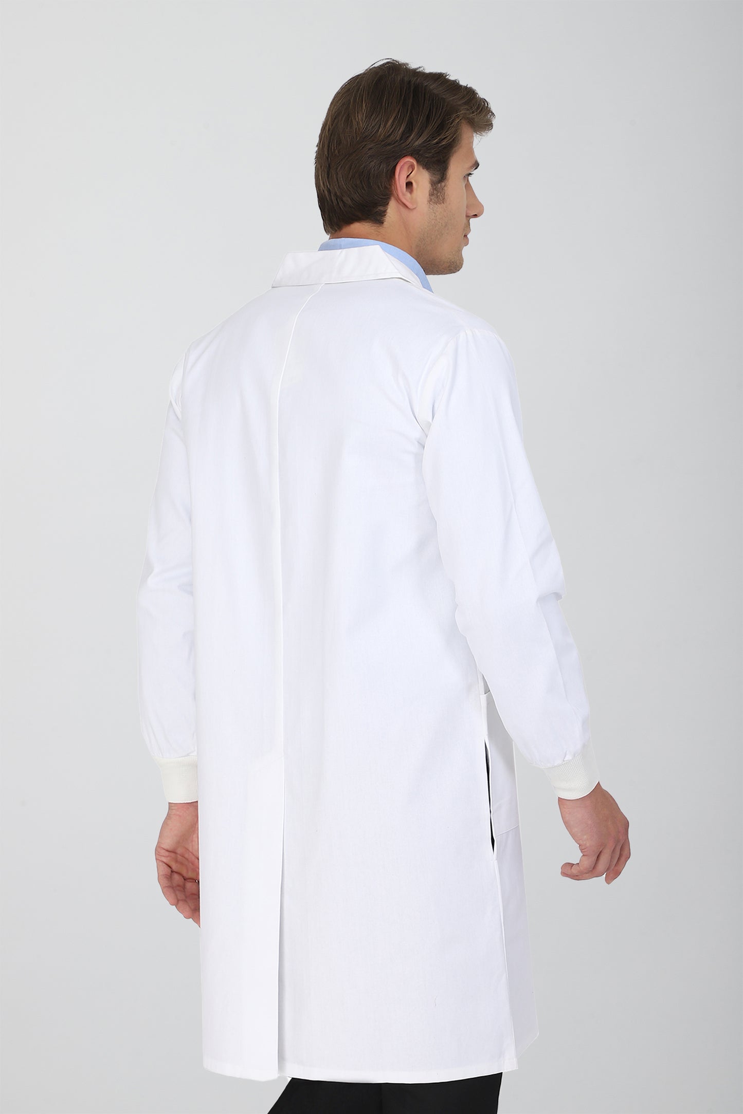 Men's Lab Coat Apron (Snap Closure) Full Sleeve with Knit Cuffs - Length 41"