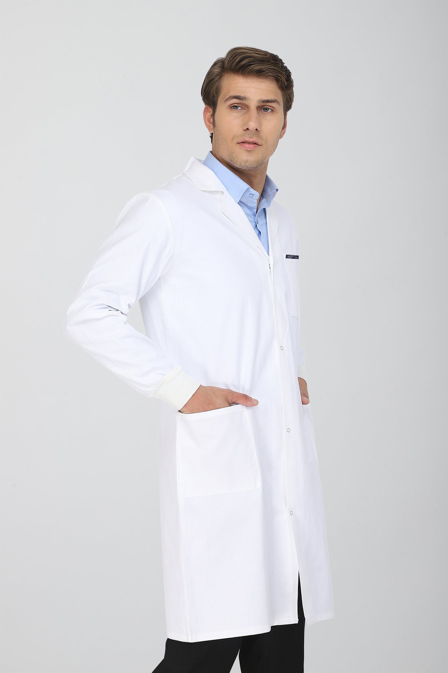 Men's Lab Coat Apron (Snap Closure) Full Sleeve with Knit Cuffs - Length 41"