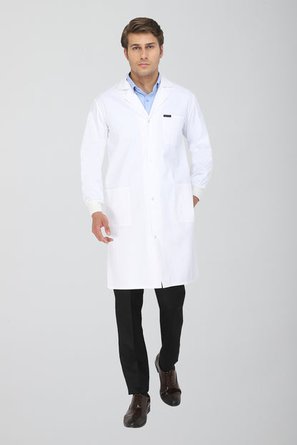 Men's Lab Coat Apron (Snap Closure) Full Sleeve with Knit Cuffs - Length 41"