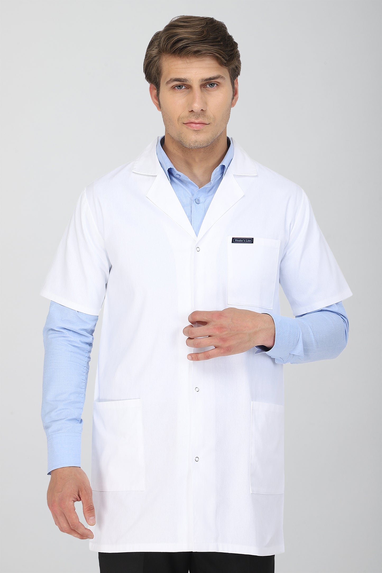 Men's Lab Coat Apron (Snap Closure) Half Sleeve - Length 34"