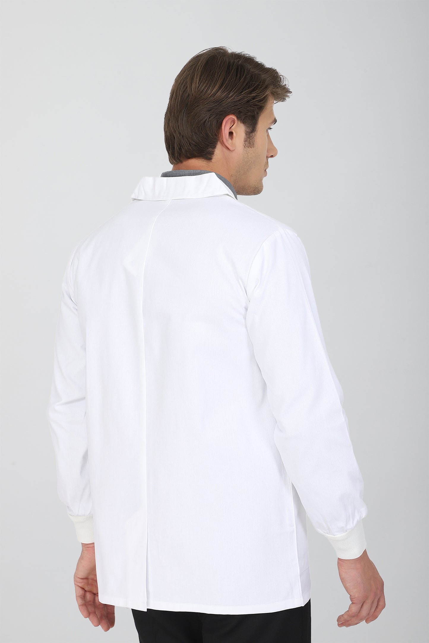 Men's Lab Coat Apron (Zipper Closure) Full Sleeve with Knit Cuffs - Length 30"