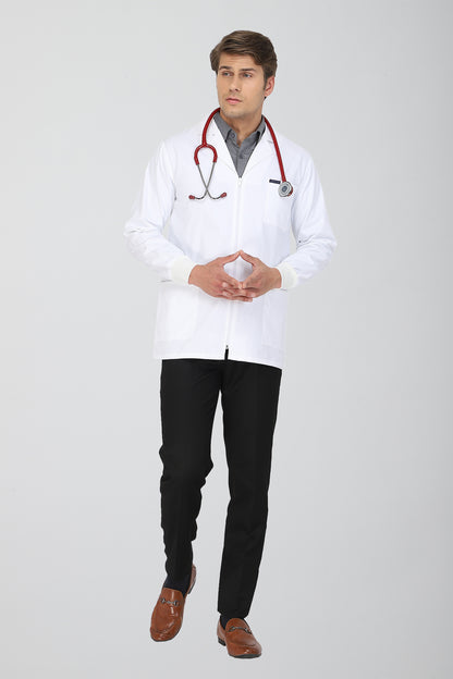 Men's Lab Coat Apron (Zipper Closure) Full Sleeve with Knit Cuffs - Length 30"