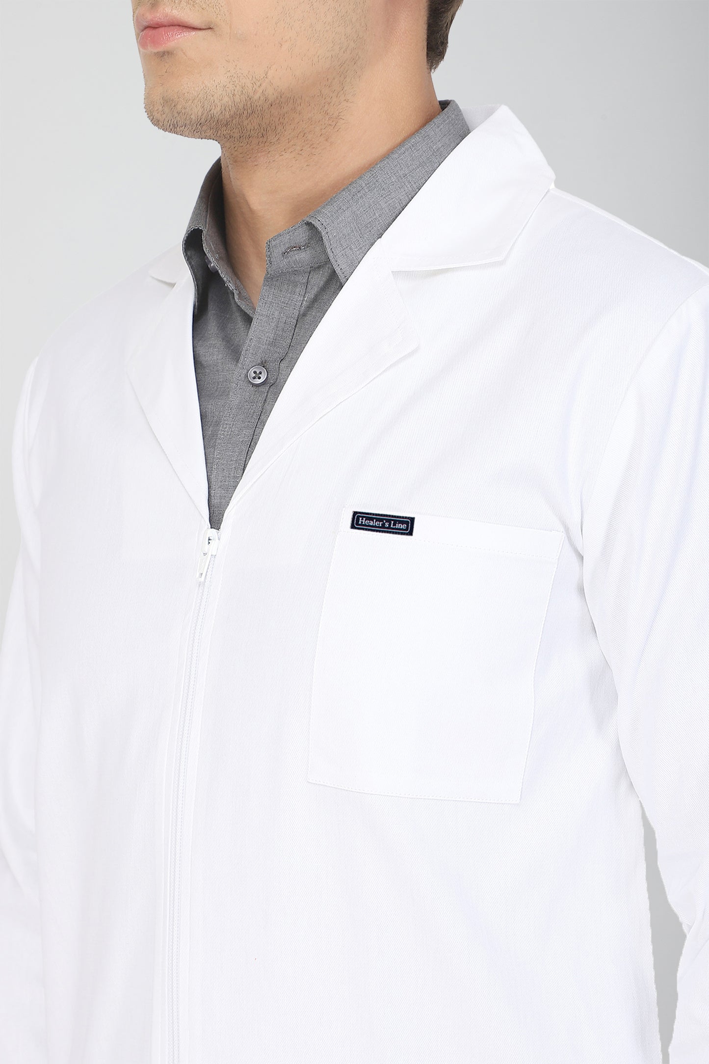 Men's Lab Coat Apron (Zipper Closure) Full Sleeve with Knit Cuffs - Length 34"