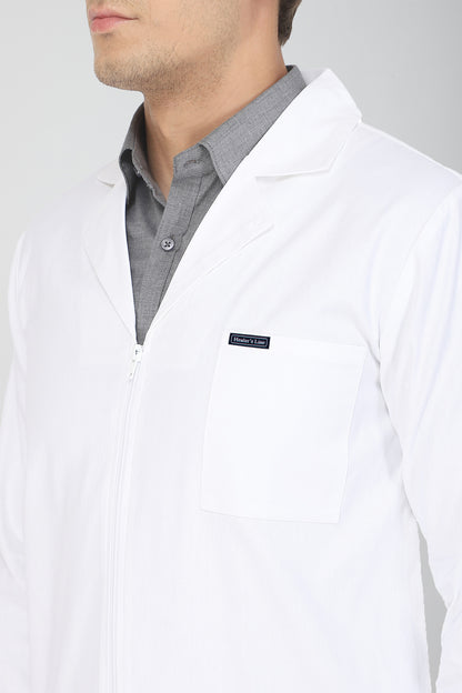 Men's Lab Coat Apron (Zipper Closure) Full Sleeve with Knit Cuffs - Length 34"