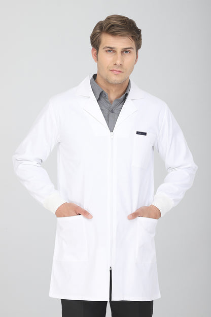 Men's Lab Coat Apron (Zipper Closure) Full Sleeve with Knit Cuffs - Length 34"