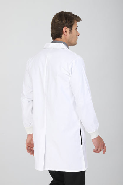 Men's Lab Coat Apron (Zipper Closure) Full Sleeve with Knit Cuffs - Length 37"