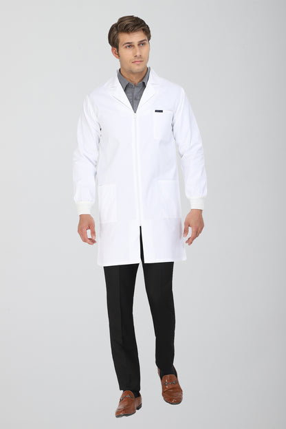 Men's Lab Coat Apron (Zipper Closure) Full Sleeve with Knit Cuffs - Length 37"