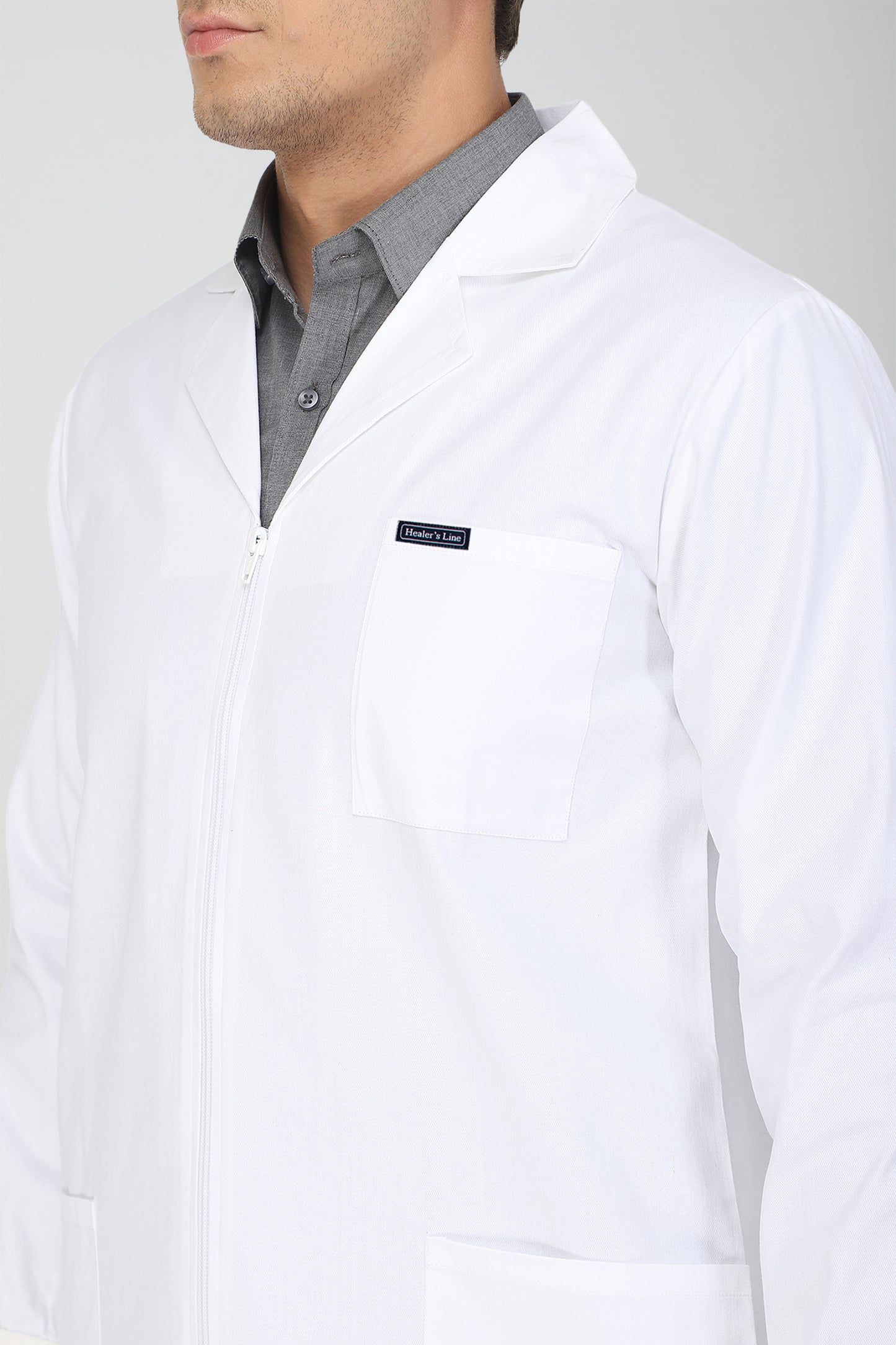 Men's Lab Coat Apron (Zipper Closure) Full Sleeve with Knit Cuffs - Length 41"