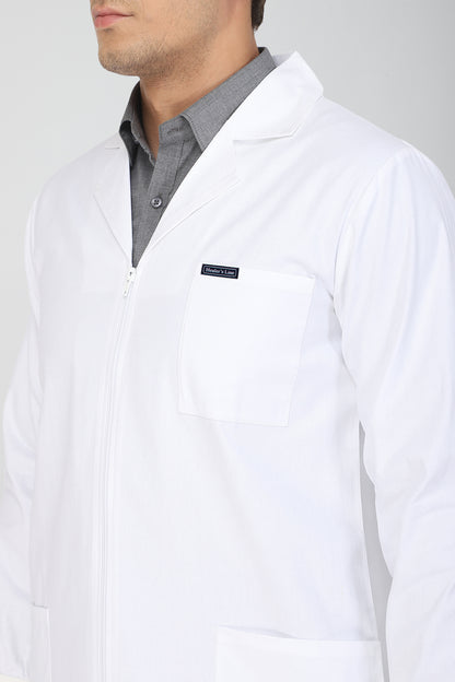 Men's Lab Coat Apron (Zipper Closure) Full Sleeve with Knit Cuffs - Length 41"