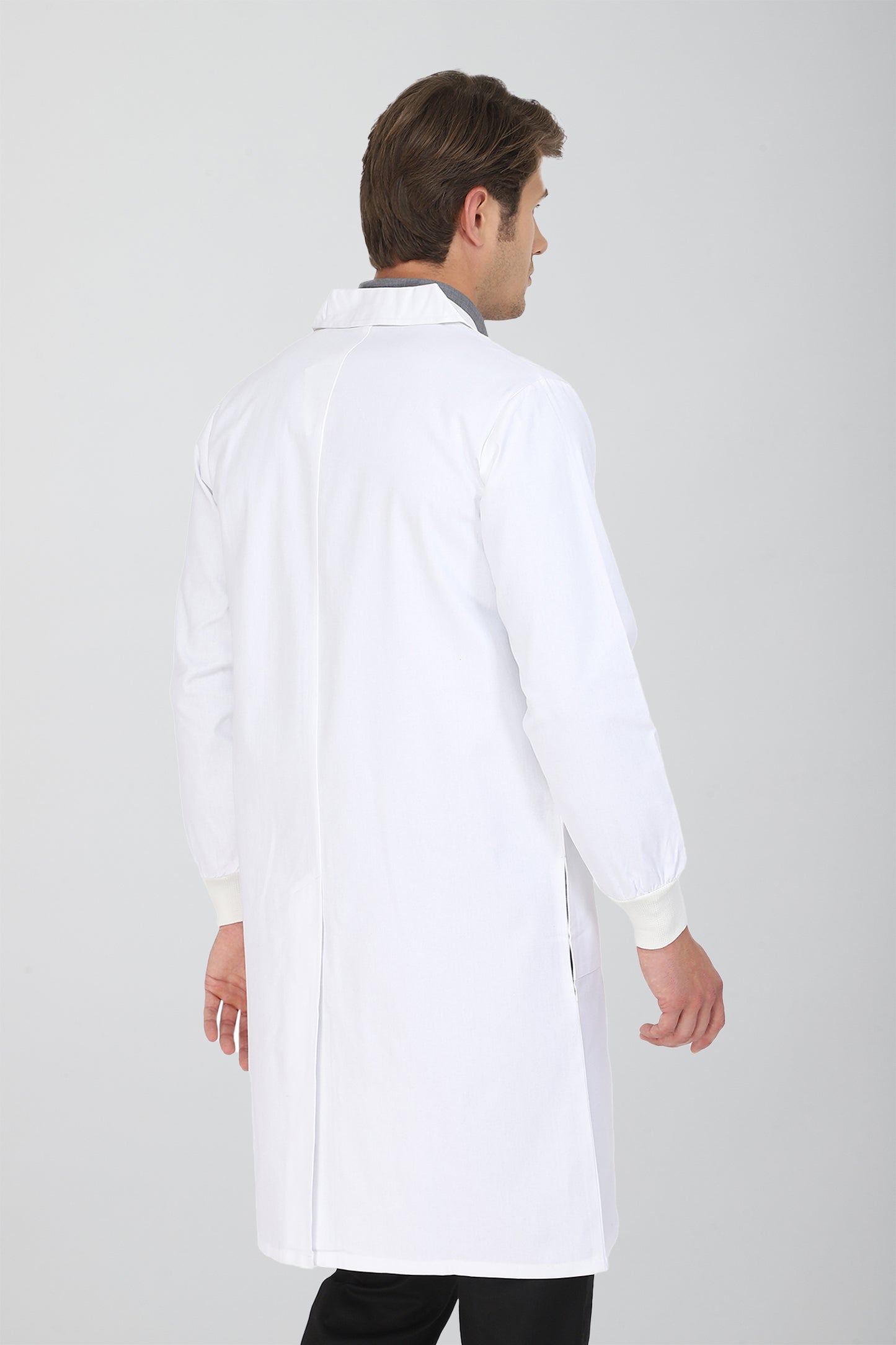 Men's Lab Coat Apron (Zipper Closure) Full Sleeve with Knit Cuffs - Length 41"