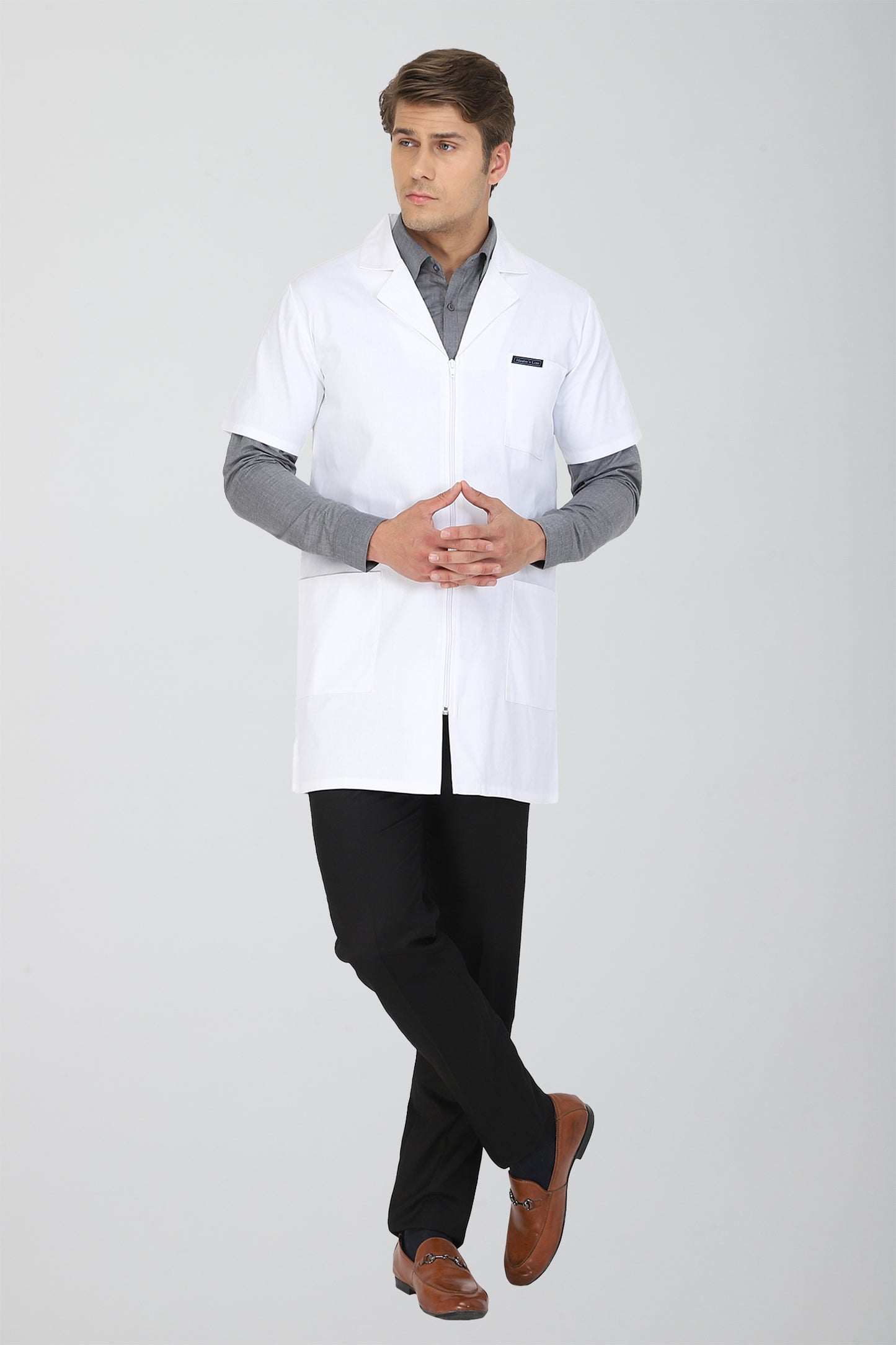 Men's Lab Coat Apron (Zipper Closure) Half Sleeve - Length 34"