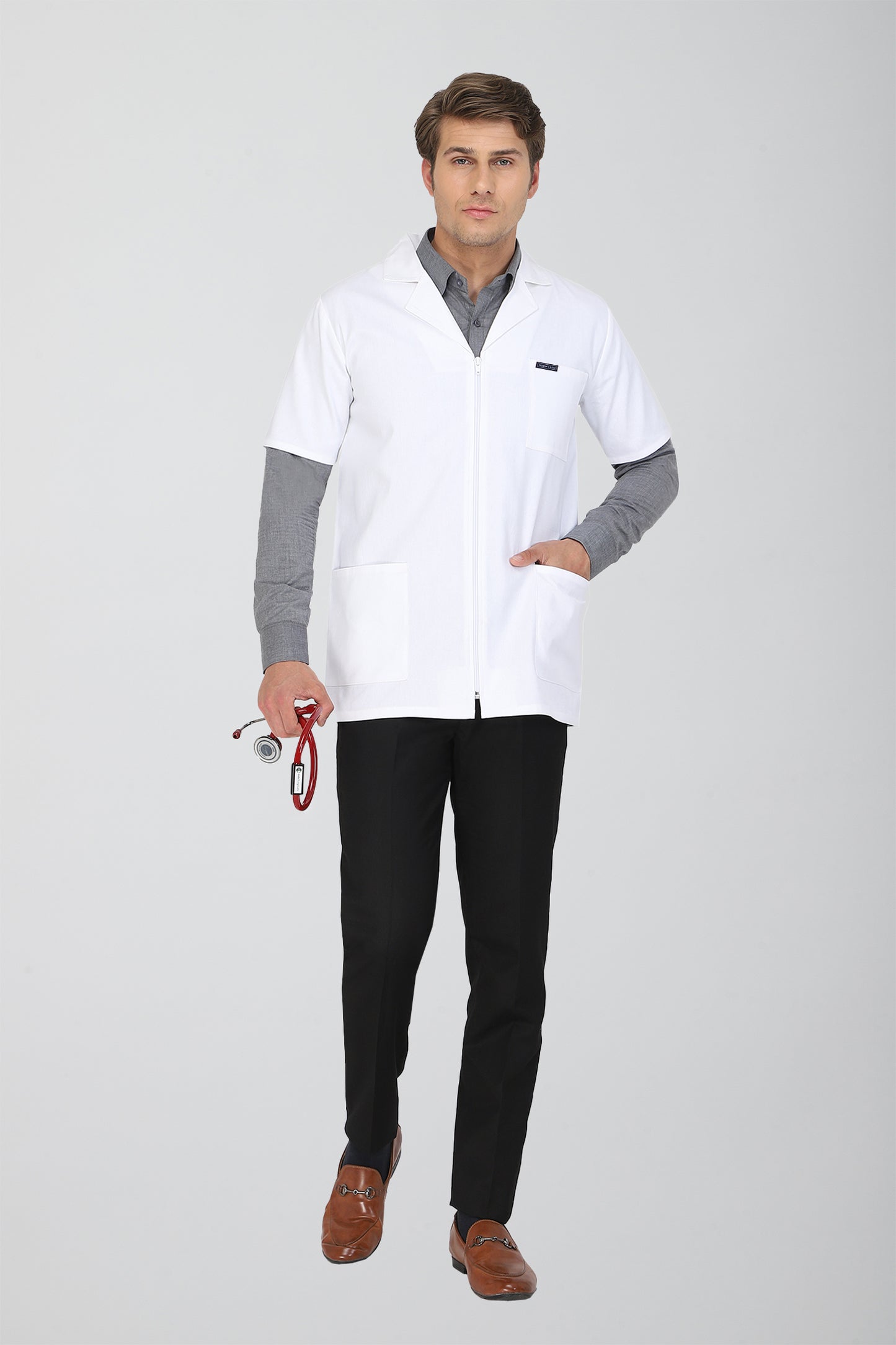 Men's Lab Coat Apron (Zipper Closure) Half Sleeve - Length 30"