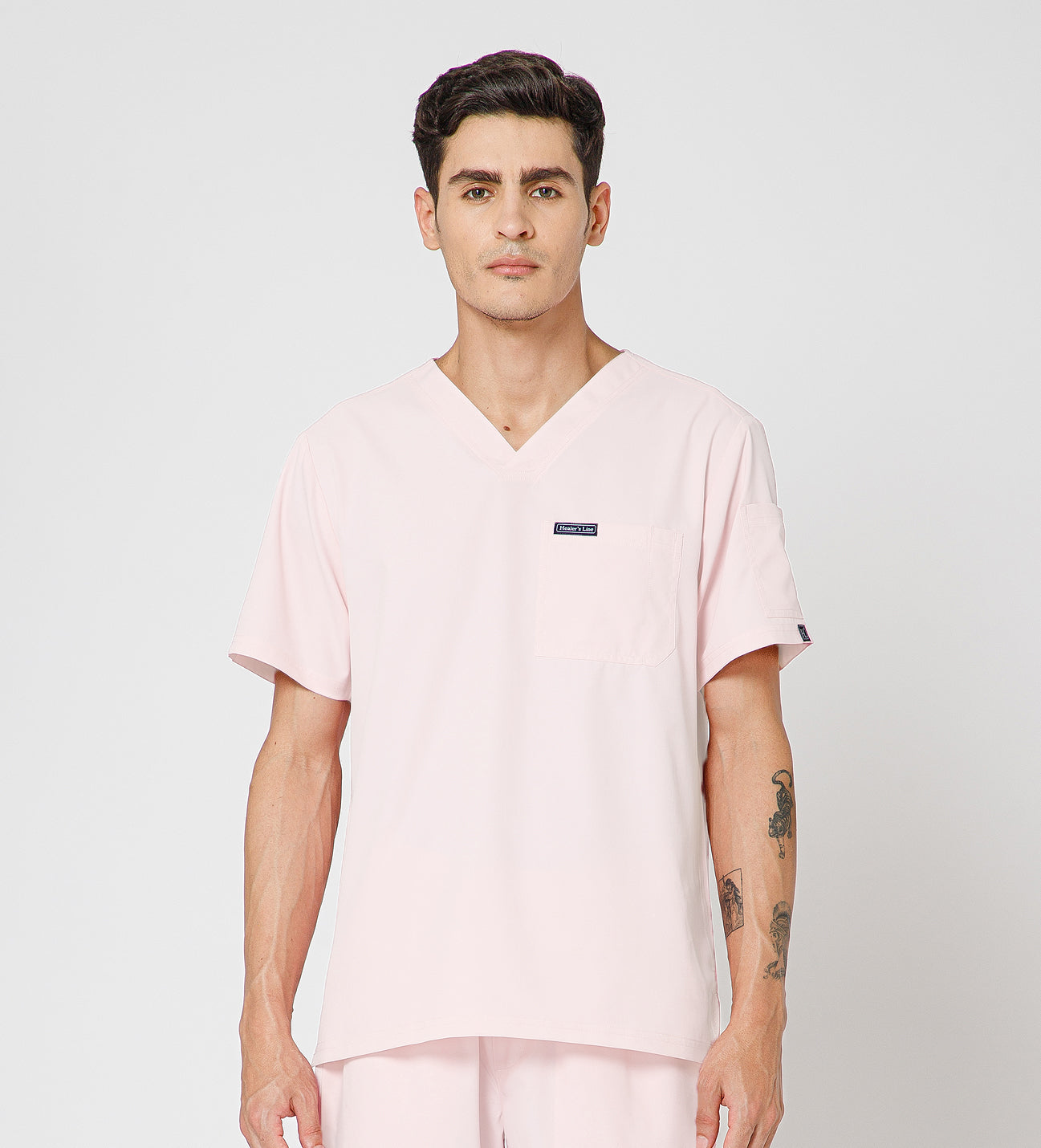 Healer's Line Classic Men’s V-Neck Scrub Top (Baby Pink)