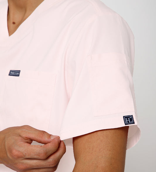 Healer's Line Classic Men’s V-Neck Scrub Top (Baby Pink)