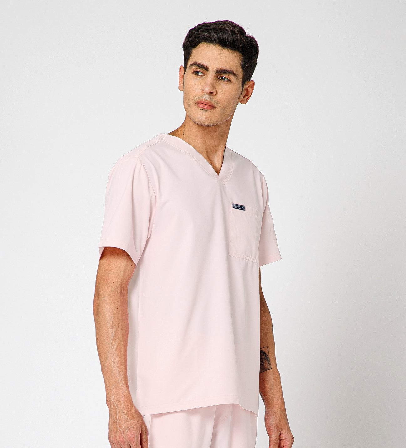 Healer's Line Classic Men’s V-Neck Scrub Top (Baby Pink)