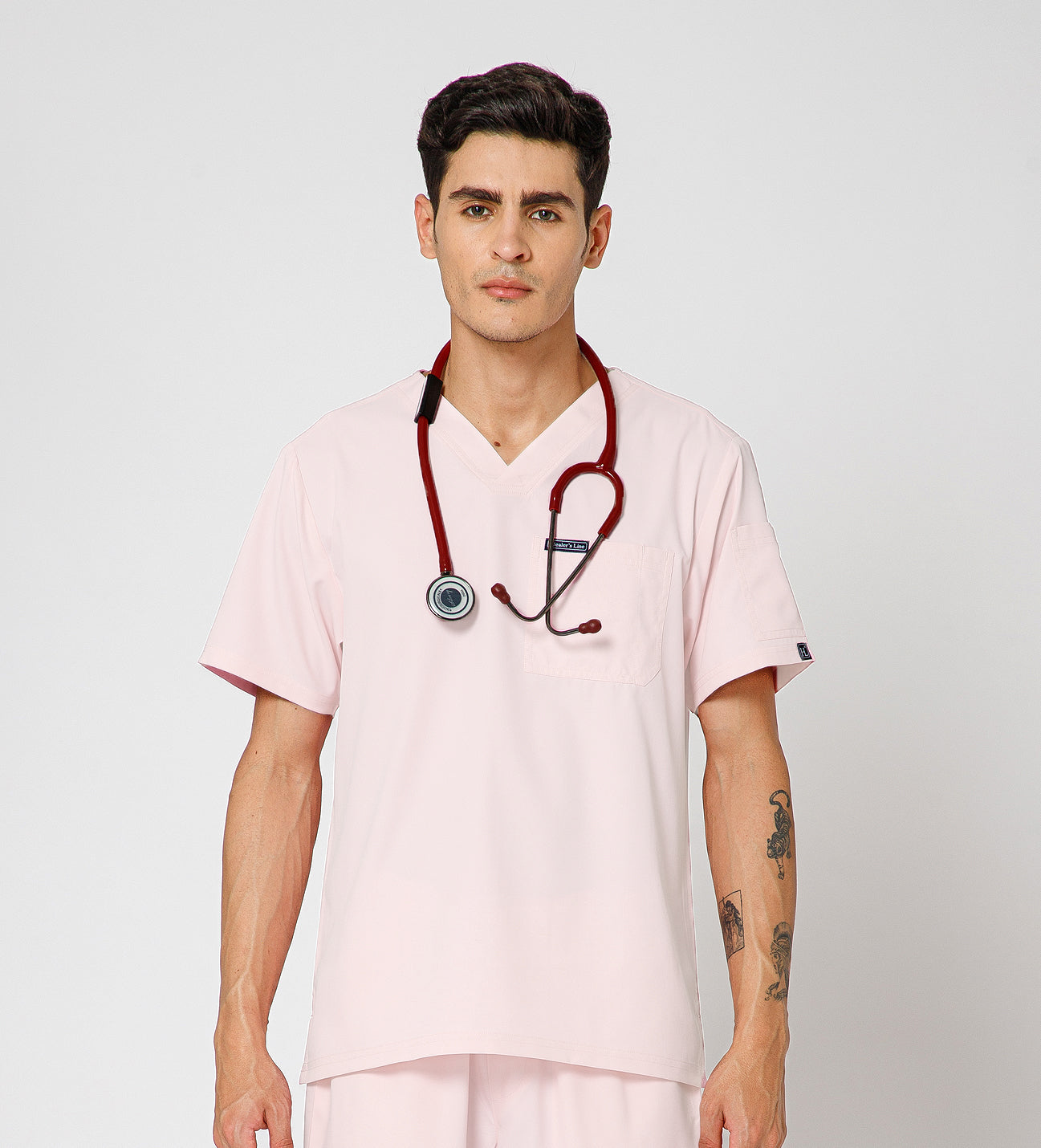 Healer's Line Classic Men’s V-Neck Scrub Top (Baby Pink)