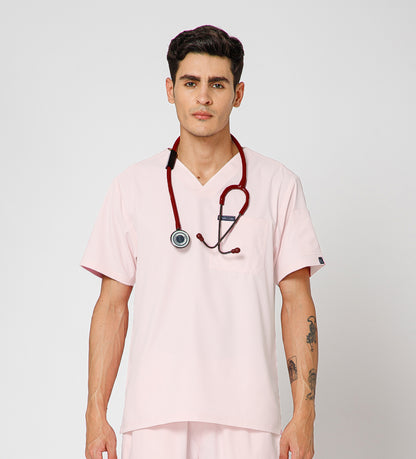 Healer's Line Classic Men’s V-Neck Scrub Top (Baby Pink)