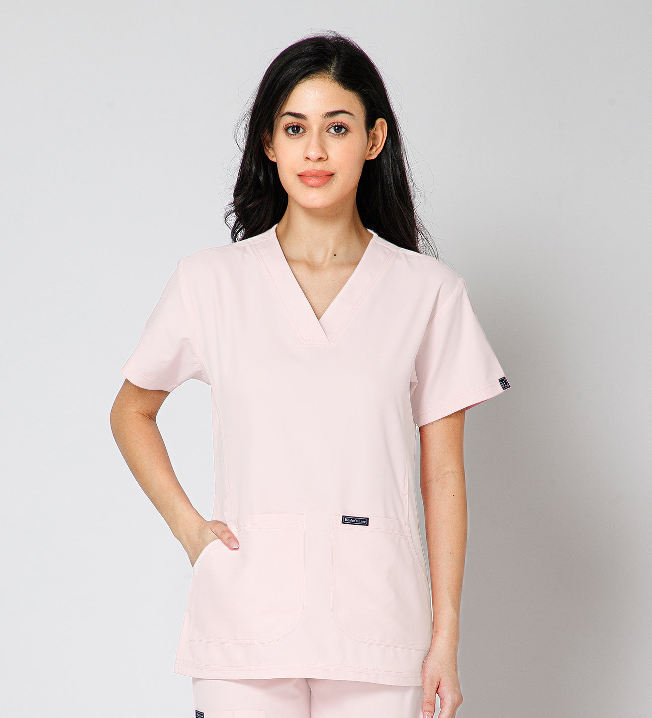 Healer's Line Classic Women’s V-Neck Scrub Top (Baby Pink)