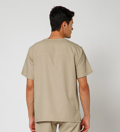 Healer's Line Classic Men’s V-Neck Scrub Top (Beige)