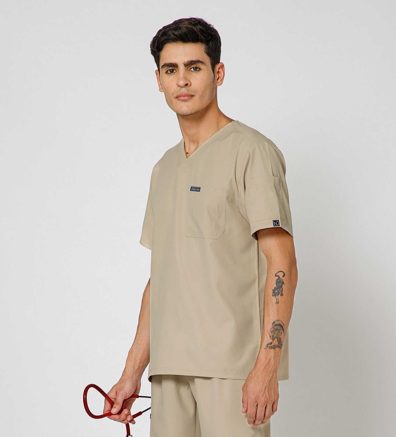 Healer's Line Classic Men’s V-Neck Scrub Top (Beige)