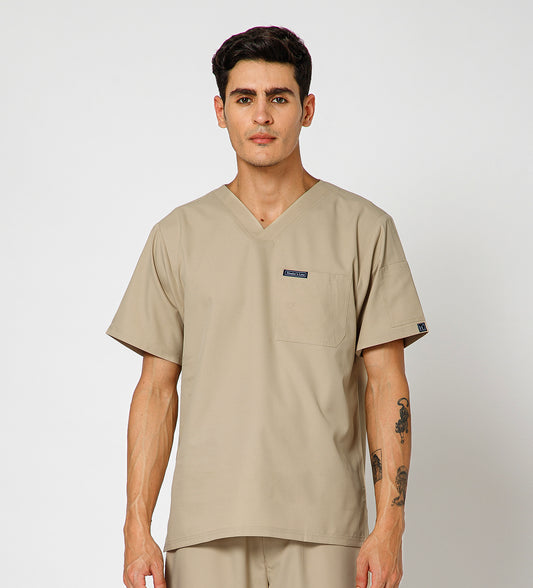 Healer's Line Classic Men’s V-Neck Scrub Top (Beige)