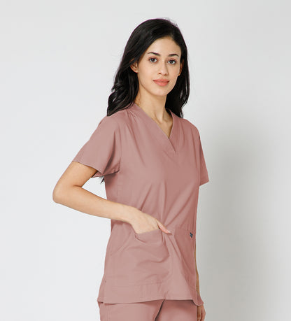 Healer's Line Classic Women’s V-Neck Scrub Top (Dark Peach)