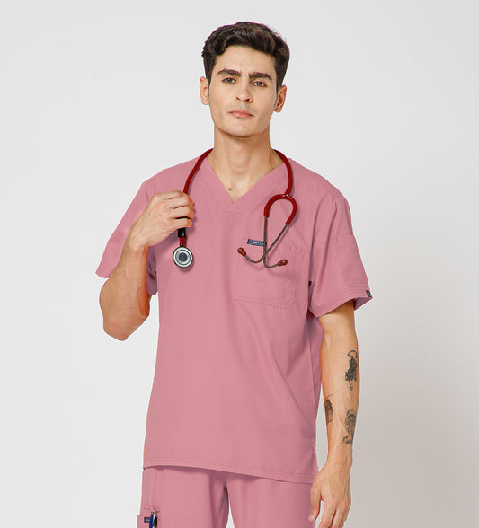Healer's Line Classic Men’s V-Neck Scrub Top (Dark Peach)