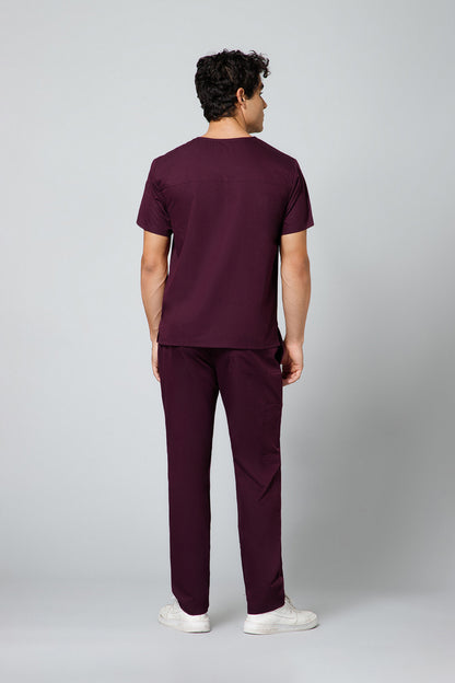 Classic Men’s V-Neck Scrub Suit (Dark Plum) PRH Fabric