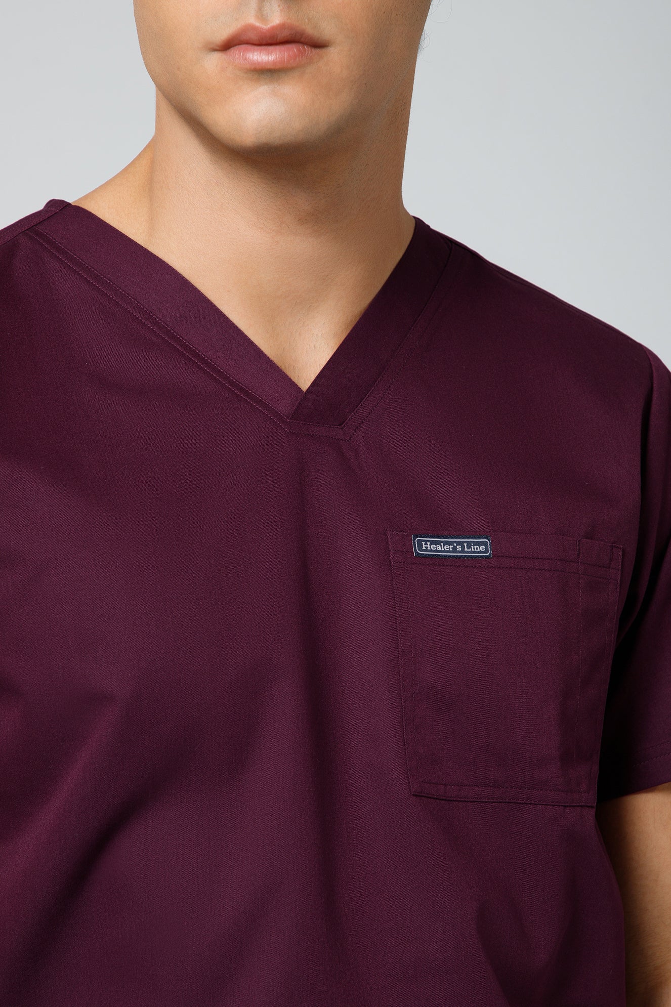 Classic Men’s V-Neck Scrub Suit (Dark Plum) PRH Fabric