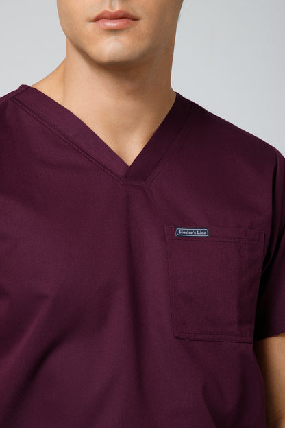 Classic Men’s V-Neck Scrub Suit (Dark Plum) PRH Fabric