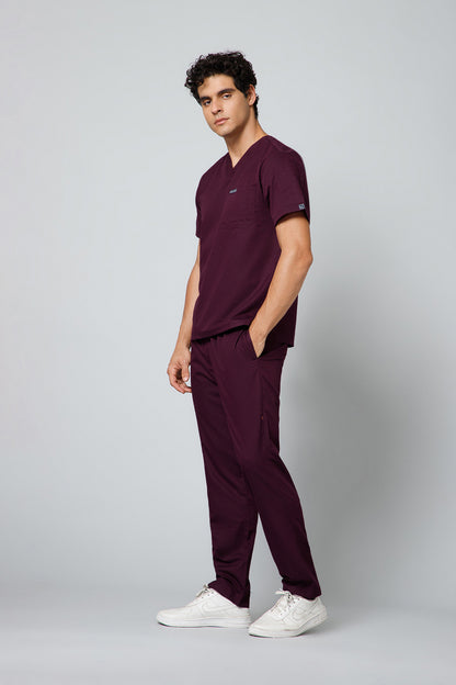 Classic Men’s V-Neck Scrub Suit (Dark Plum) PRH Fabric