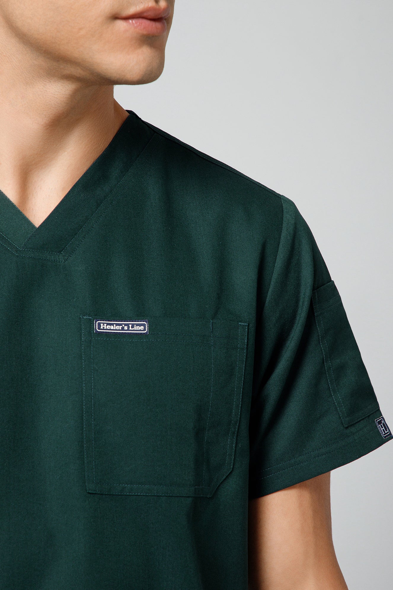Classic Men’s V-Neck Scrub Suit (Forest Green) PRH Fabric