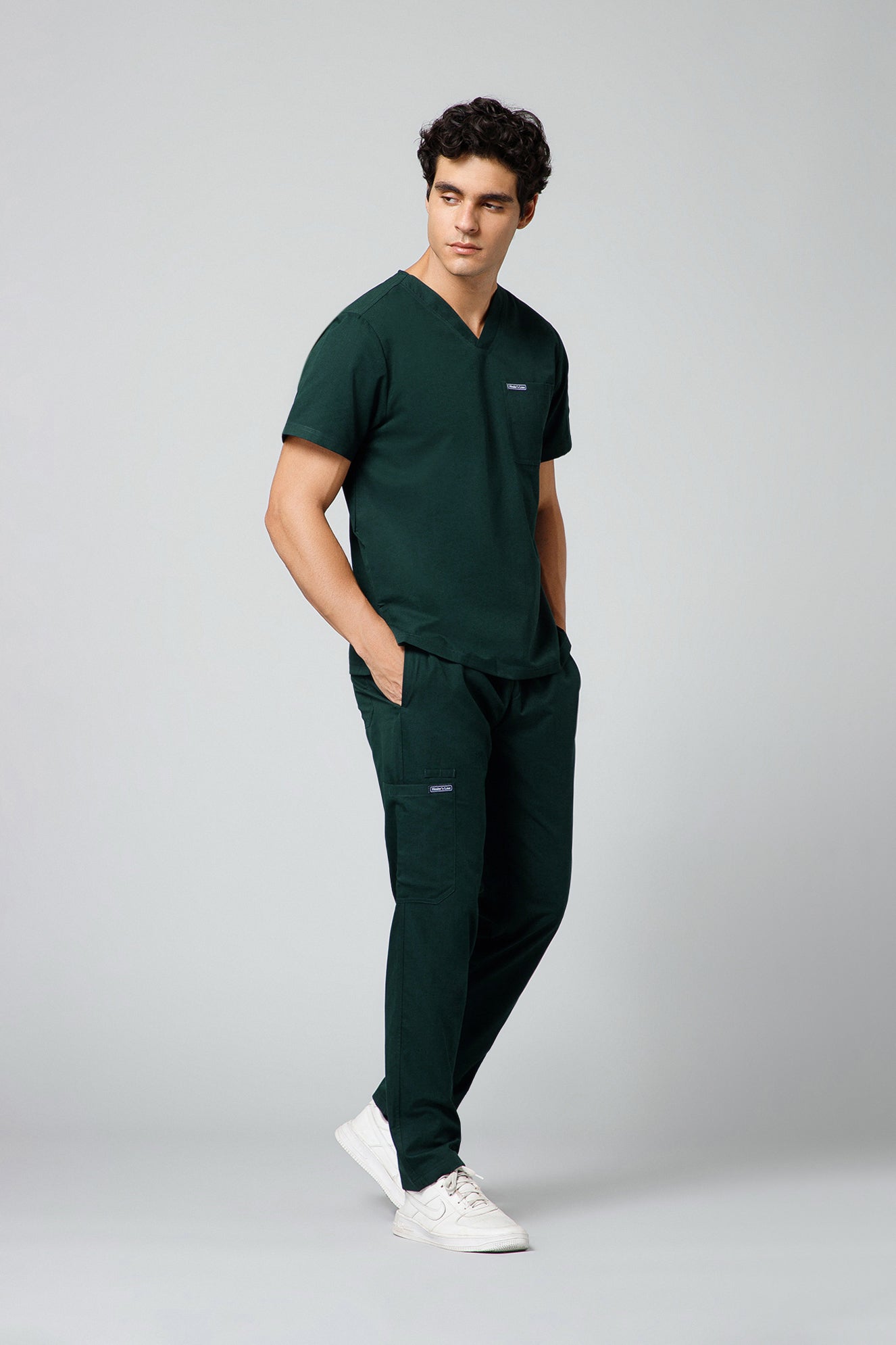 Classic Men’s V-Neck Scrub Suit (Forest Green) PRH Fabric