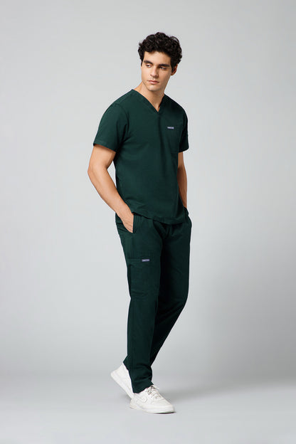 Classic Men’s V-Neck Scrub Suit (Forest Green) PRH Fabric