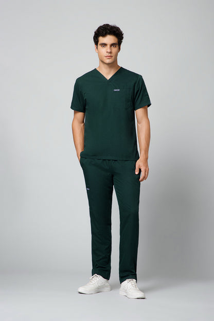 Classic Men’s V-Neck Scrub Suit (Forest Green) PRH Fabric