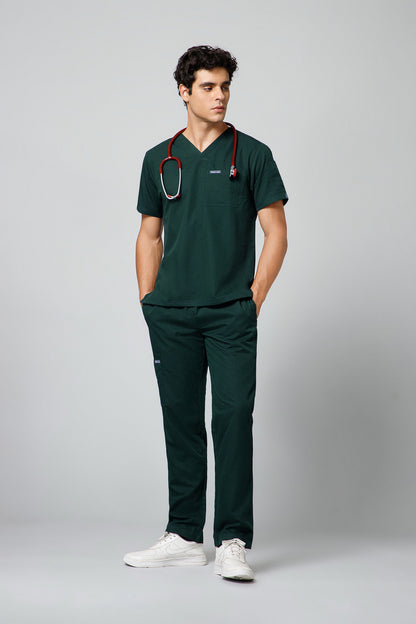 Classic Men’s V-Neck Scrub Suit (Forest Green) PRH Fabric