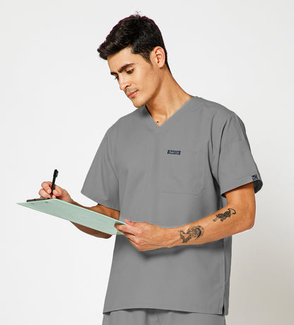 Healer's Line Classic Men’s V-Neck Scrub Top (Light Grey)