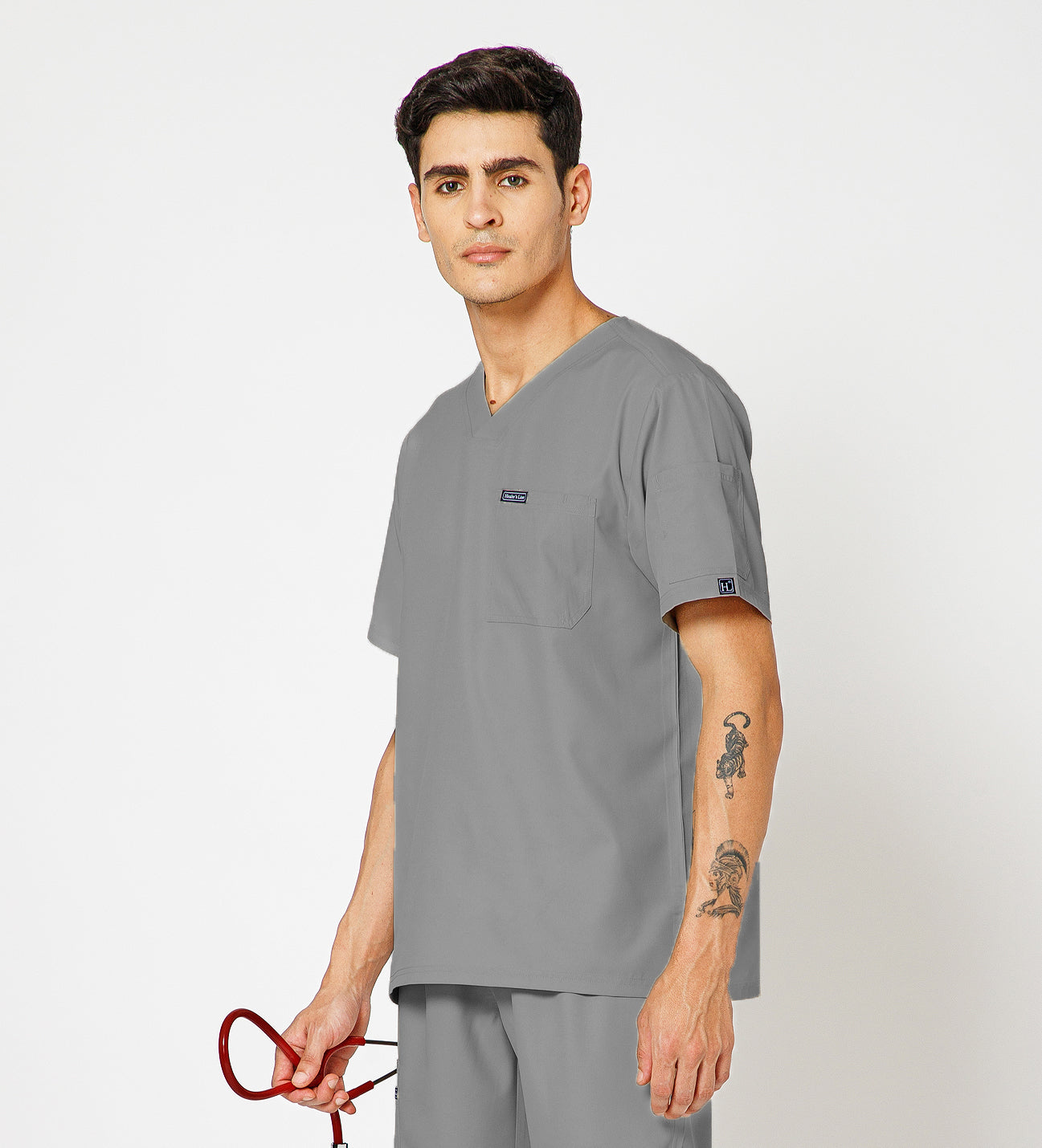 Healer's Line Classic Men’s V-Neck Scrub Top (Light Grey)
