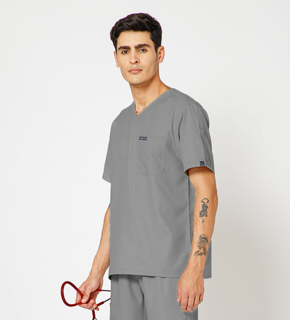 Healer's Line Classic Men’s V-Neck Scrub Top (Light Grey)