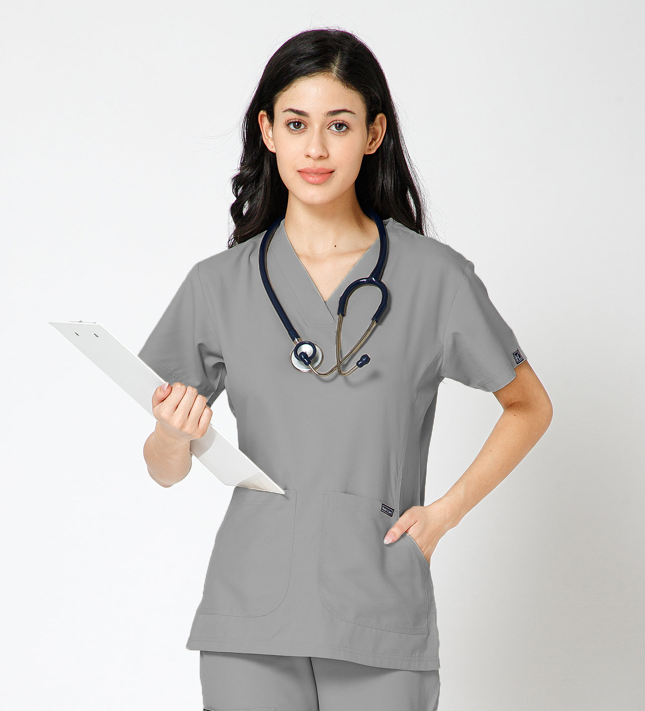 Healer's Line Classic Women’s V-Neck Scrub Top (Light Grey)