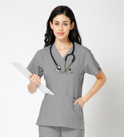 Healer's Line Classic Women’s V-Neck Scrub Top (Light Grey)
