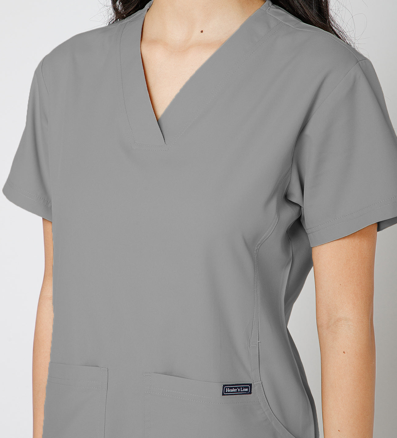 Healer's Line Classic Women’s V-Neck Scrub Top (Light Grey)