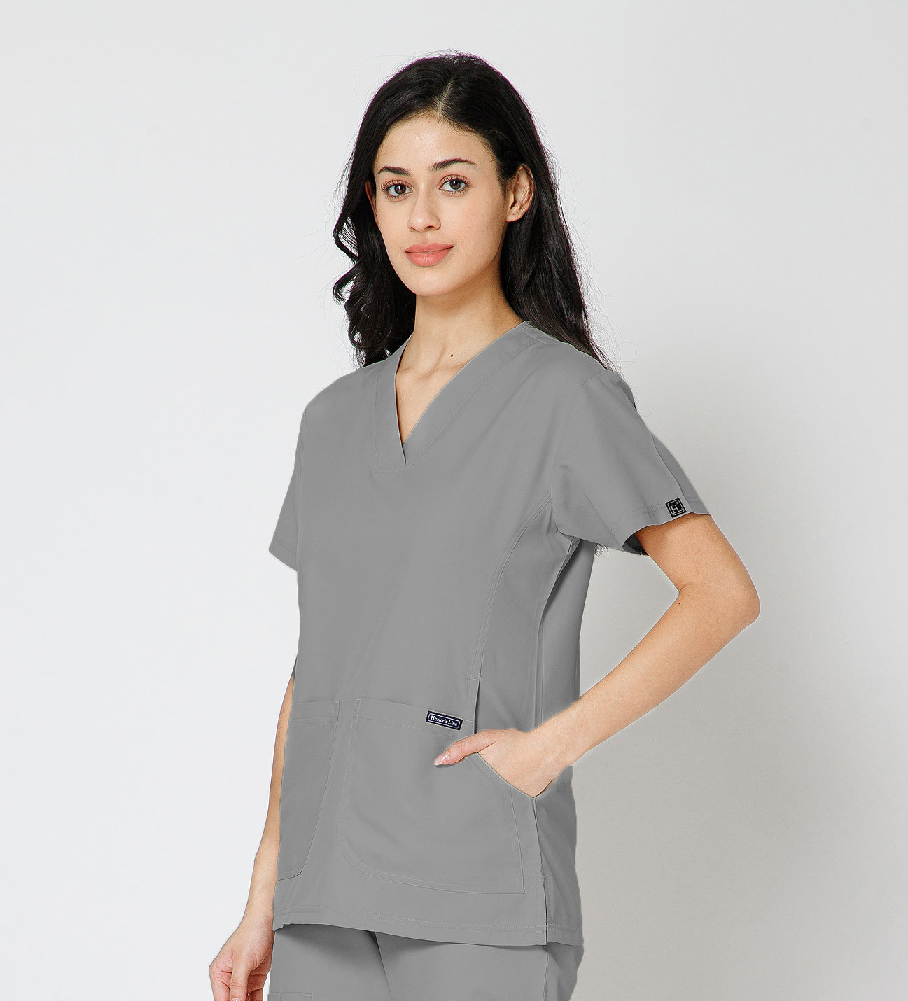 Healer's Line Classic Women’s V-Neck Scrub Top (Light Grey)