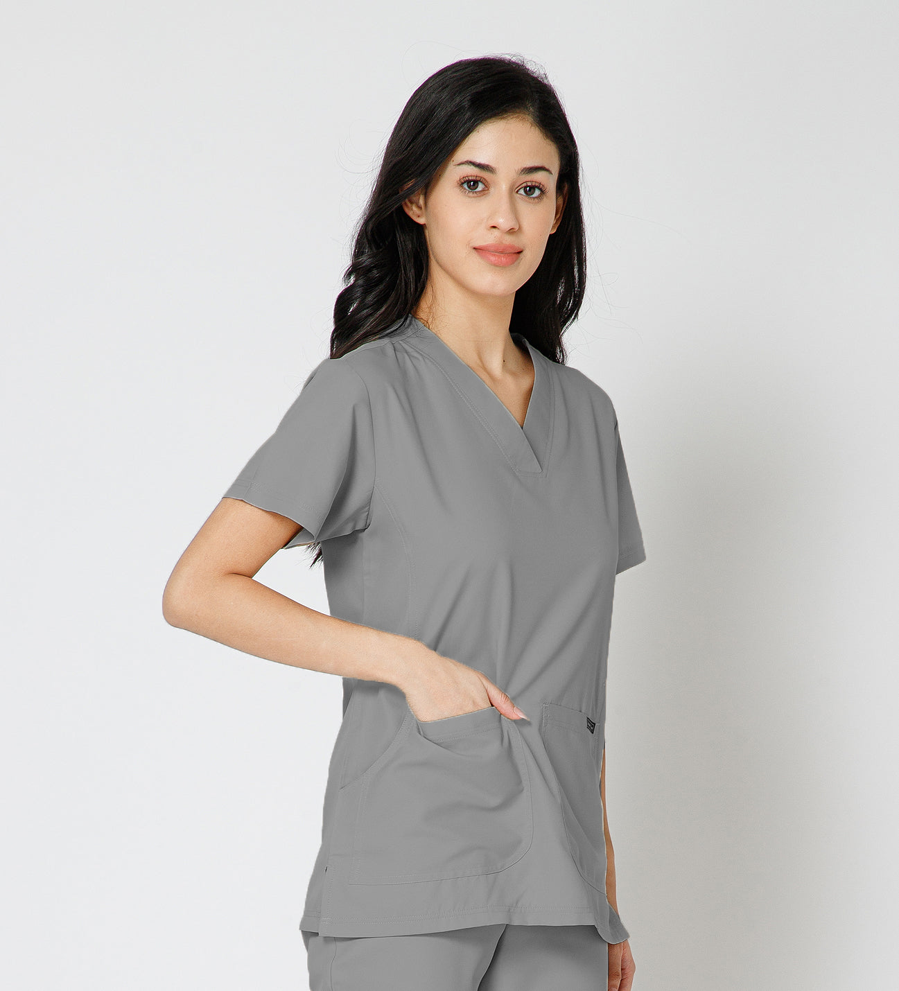 Healer's Line Classic Women’s V-Neck Scrub Top (Light Grey)