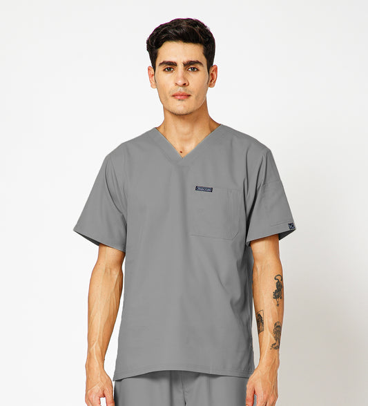 Healer's Line Classic Men’s V-Neck Scrub Top (Light Grey)
