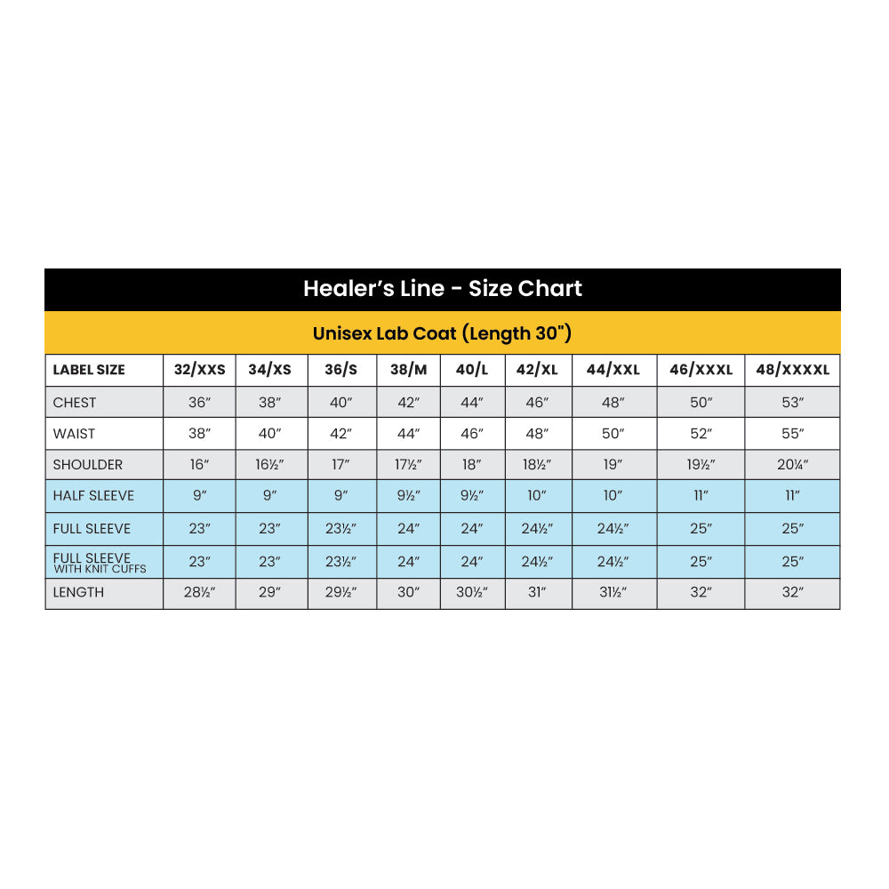 Healer's Line Men's Lab Coat (Button Closure) Length 30"