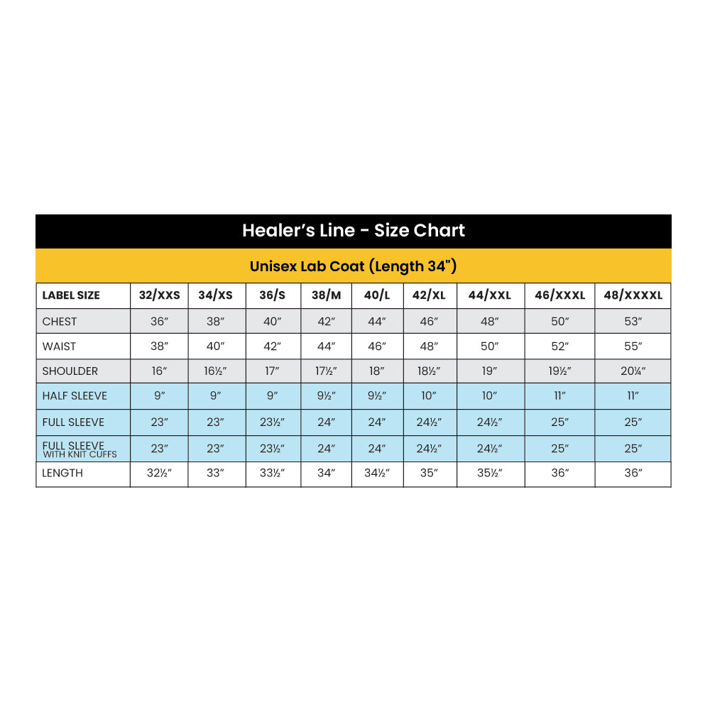 Healer's Line Men's Lab Coat (Button Closure) Length 34"