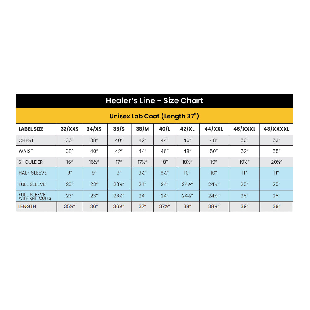 Healer's Line Men's Lab Coat (Button Closure) Length 37"